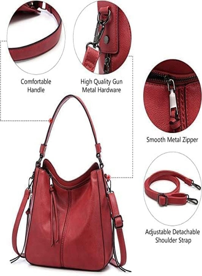 LACOSSI Faux Leather Women Handbags Shoulder Hobo Bag Purse With Long StrapTote Bags for Women For Office Use and Work(Fits up to 12.9" Tablet/15.6") (Red) - Image 2